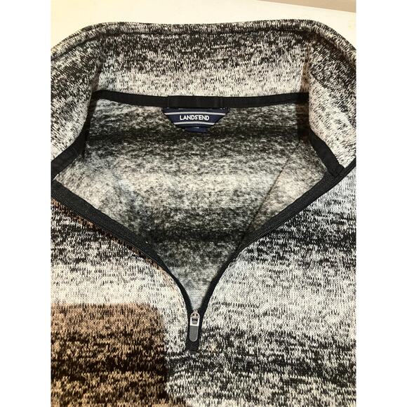 Lands' End 1/4 Zip Sherpa Black White Gray Ombre Stripe Pullover Sweater Size M - Picture 5 of 10